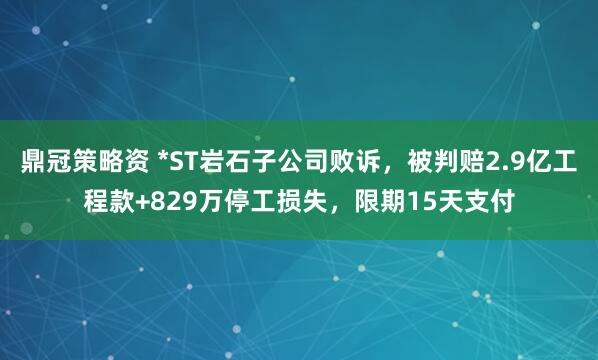 鼎冠策略资 *ST岩石子公司败诉，被判赔2.9亿工程款+829万停工损失，限期15天支付